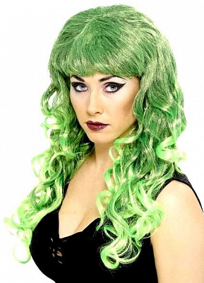 Парик длинный карнавальный с вьющимися волосами (зелеными)