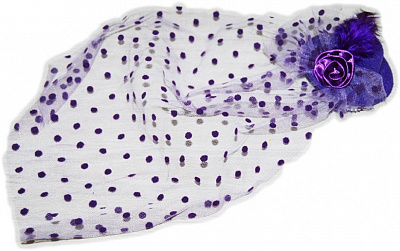 Шляпка мини вуаль с мушками (фиолетовая)