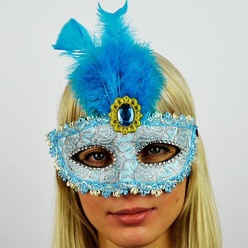 купить маска венеция с пером (голубая) с доставкой