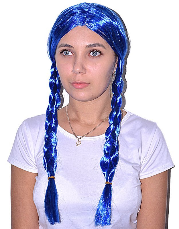 купить парик снегурочки 2 косы (синий) с доставкой