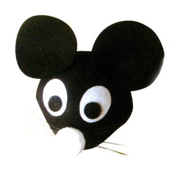 Шапочка фетр Мышка черная с усиками, ушками, глазами