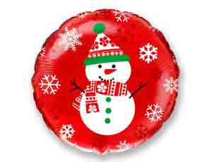 Куля фольгована Новий рік Сніговик на червоному