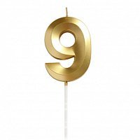 Свеча цифра грани на пике 9 (золотая) Свеча цифра грани на пике 9 (золотая)