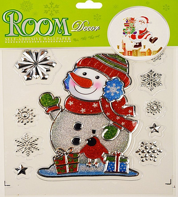 Наклейка Снеговик с подарками