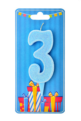 Свічка цифра 3 (блакитна)