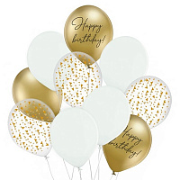 Набор шаров Happy Birthday бело-золотой (10 шт)