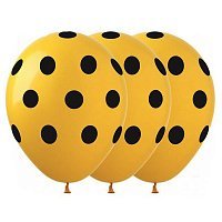 Воздушный шарик горошек черно-желтый 12"