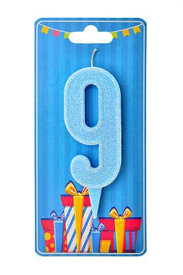 Свічка цифра 9 (блакитна)