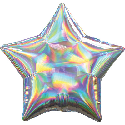 Куля фольгована 19" зірка голографічна срібна