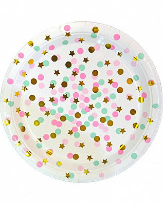 Тарелки праздничные конфетти разноцветные 23см