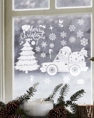 Наклейка на окно Санта на машине