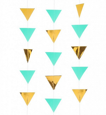 Гирлянда треугольники (мятно-золотая) 2,5м