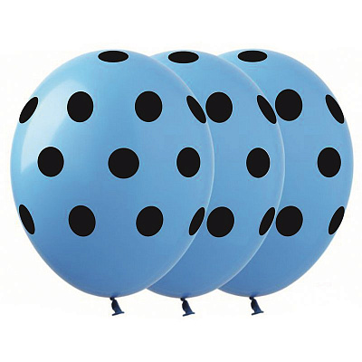 Воздушный шарик горошек черно-голубой 12"