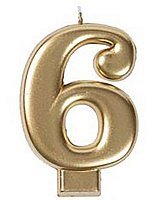 Свеча цифра 6 сатин (золото)
