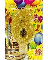 Свеча цифра 6 (Золото)