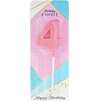 Свічка цифра грані на списі 4 (рожева)
