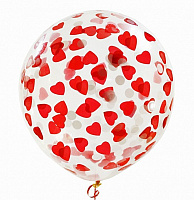Воздушные шарики|Шары с гелием|Латексные шары|Шар с конфетти сердца (красные) 46 см.