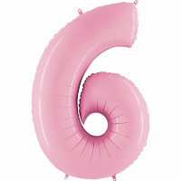 Воздушные шарики|Цифры|Розовые и Малиновые|Шар цифра 6 фольга пастель 90см люкс (розовая)