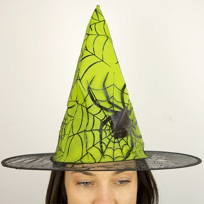 Шляпа відьми з павуками (зелена)