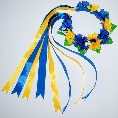 Украинский венок "Жовто-блакитний" с лентами