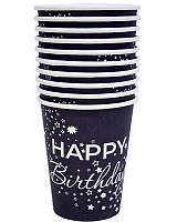 Стаканы черные HB звезды белые 10 шт