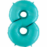 Повітряні кульки|Цифры|Сині та Блакитні|Куля цифра 8 фольгована пастель 90см люкс (бірюзов