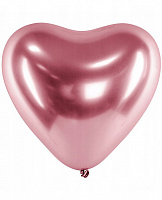Воздушные шарики|Шары латексные|Хром и сатин|Воздушный шар Сердце хром розовое 30см