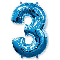 Воздушные шарики|Цифры|Синие и Голубые|Шар цифра 3 фольга 90см люкс (синяя)