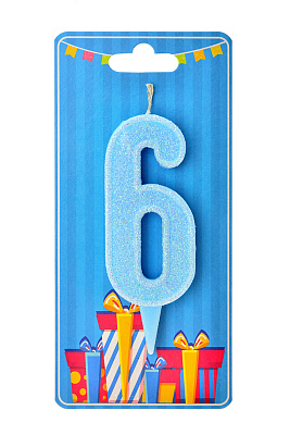 Свічка цифра 6 (блакитна)