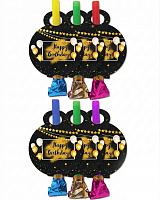 Дудки праздничные Happy Birthday черно-золотые