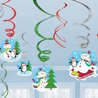 Праздники|Новогодние украшения|Подвески|Спираль Веселый снеговик 12 шт