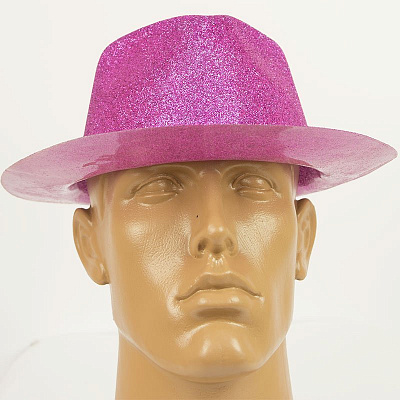 Шляпа Федора блестки (розовая)