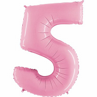 Воздушные шарики|Цифры|Розовые и Малиновые|Шар цифра 5 фольга пастель 90см люкс (розовая)