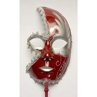 Маска пів-обличчя на палочці червона