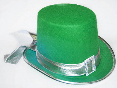 Шляпа цилиндр зеленая с серебрянной лентой