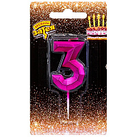 День Рождения|Monster High|Свеча цифра на пике 3 (маджента)