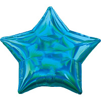 Воздушные шарики|Шары фольгированные|Звезды|Шар фольга 19" Звезда голографическая голубая