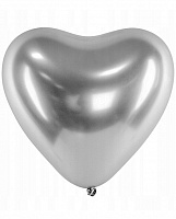 Воздушные шарики|Шары латексные|Сердца|Воздушный шар Сердце хром серебряное 30см