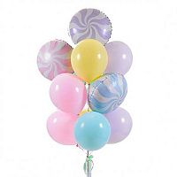Повітряні кульки|Воздушные шарики|Тематичні кулі|Букет куль Макарунс асорті 12 од (гелій)