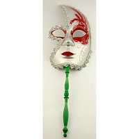 Маска пів-обличчя на палочці срібна