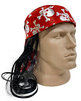 Бандана пирата с волосами красная с серебром