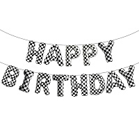 Надпись фольга Happy Birthday ЧБ (Гонки)