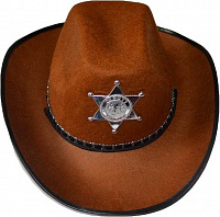Товары для праздника|Карнавальные шляпы|Ковбойские шляпы|Шляпа детская Шерифа со звездой (Коричневая)