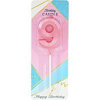 Свічка цифра грані на списі 9 (рожева)