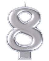 Свеча цифра 8 сатин (серебряная)