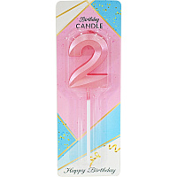 День Рождения|Тема Hello Kitty|Свеча цифра грани на пике 2 (розовая)
