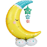 Воздушные шарики|Тематические шары|Детский День рождения|Шар фольга 101х139см Месяц спящий (фигура)