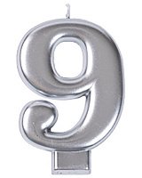 Свеча цифра 9 сатин (серебряная)
