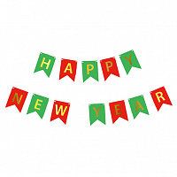 Праздники|Новогодние украшения|Бумажные гирлянды|Гирлянда флаги Happy New Year (красно-зеленая)