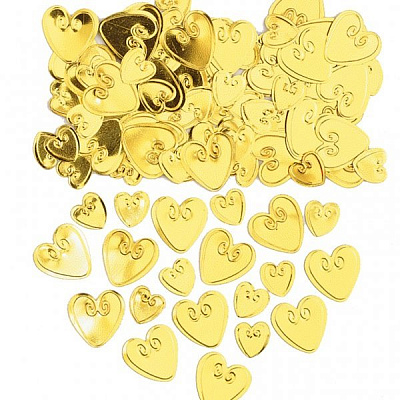 Конфетти сердца с вензелем золотые 14